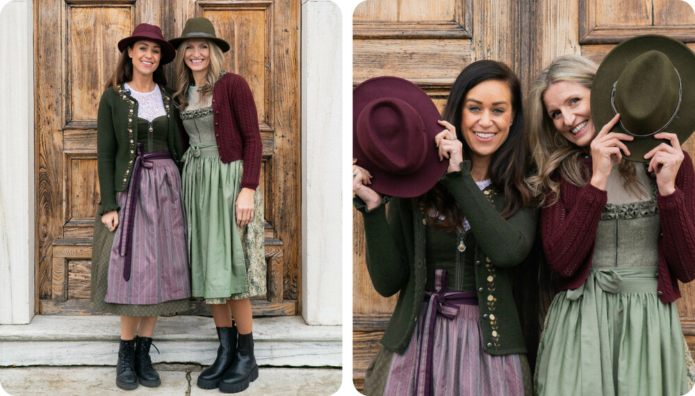 Portrait von cookingCatrin und Maria Fanninger im Dirndl und mit Hut | © Land schafft Leben