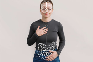 Darm und Gehirn sind miteinander verbunden, Grafik mit Frau | © Land schafft Leben