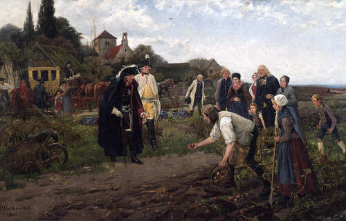 Historische Kartoffelernte | © Robert Warthmüller - www.dhm.de, Gemeinfrei, https://commons.wikimedia.org/w/index.php?curid=3754769 Historisches Gemälde von Menschen bei der Kartoffelernte | © Robert Warthmüller - www.dhm.de, Gemeinfrei, https://commons.wikimedia.org/w/index.php?curid=3754769